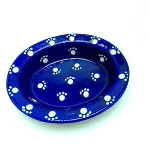 Cobalt Blue Paw Ceramic Oval Pet Dish